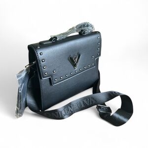 💖 Valentino Orlandi Black Studded Satchel ✨ Vegan Leather Crossbody | NWT